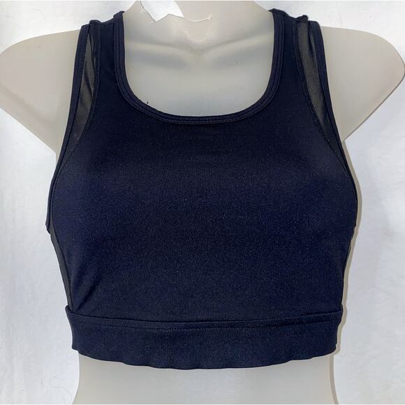 Bebe Sport XS Mesh Block Sports Bra Racerback Athletic Bralette Crop top Black‎ - Picture 1 of 3
